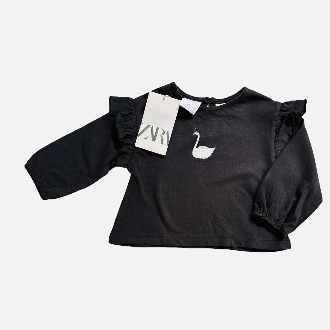 NEW Long Sleeve Swan Tee, 3-6m // Zara