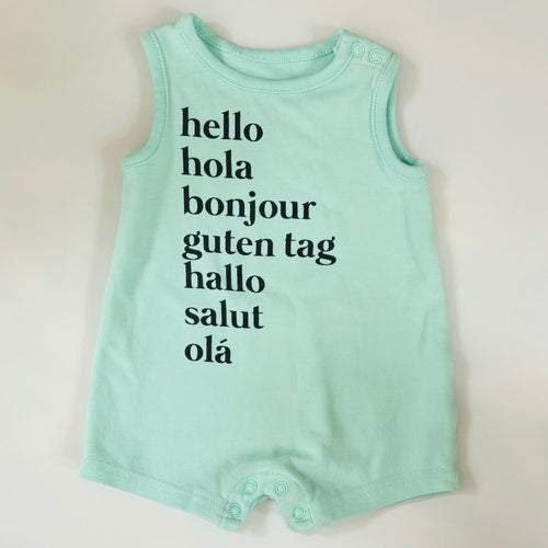 Hello Romper, 0-3m // Indigo