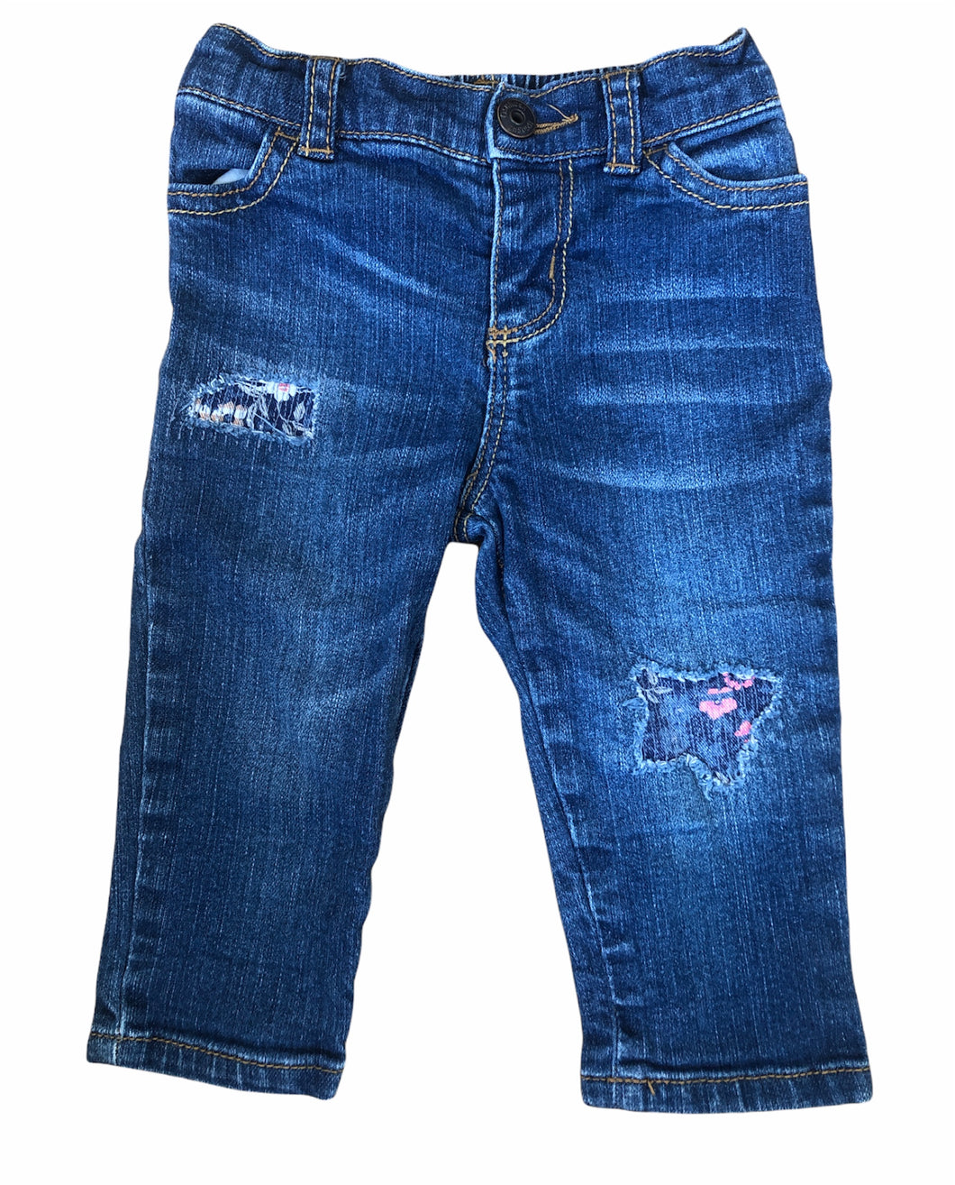 Distressed Jeans with Flowers, 9m